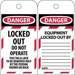 NMC - 3" High x 6" Long, LOCKED OUT - DO NOT OPERATE, English Safety & Facility Lockout Tag - Tag Header: Danger, 2 Sides, Black & Red Poly - Benchmark Tooling