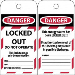 NMC - 3" High x 6" Long, LOCKED OUT - DO NOT OPERATE, English Safety & Facility Lockout Tag - Tag Header: Danger, 2 Sides, Black & Red Poly - Benchmark Tooling