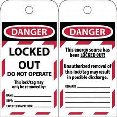 NMC - 3" High x 6" Long, LOCKED OUT - DO NOT OPERATE, English Safety & Facility Lockout Tag - Tag Header: Danger, 2 Sides, Black & Red Poly - Benchmark Tooling