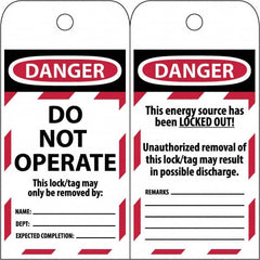 NMC - 3" High x 6" Long, LOCKED OUT - DO NOT OPERATE, English Safety & Facility Lockout Tag - Tag Header: Danger, 2 Sides, Black & Red Poly - Benchmark Tooling