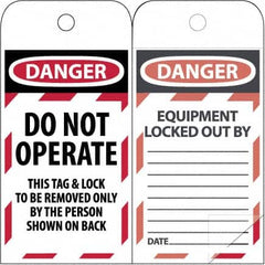 NMC - 3" High x 6" Long, DANGER - THIS TAG & LOCK TO BE REMOVED ONLY BY THE PERSON SHOWN, English Safety & Facility Lockout Tag - Tag Header: Danger, 2 Sides, Black & Red Poly - Benchmark Tooling