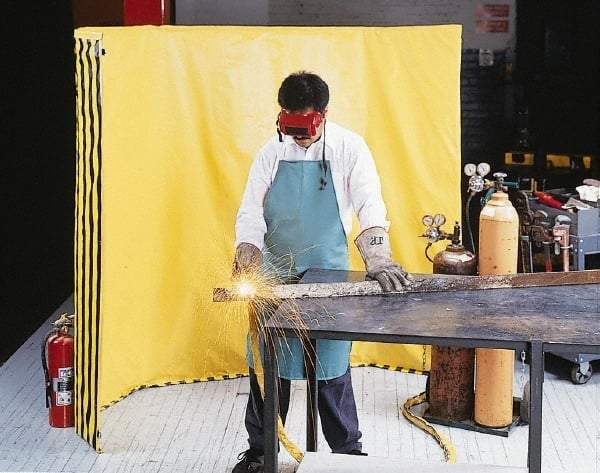 Singer Safety - 9 Ft. Wide x 6 Ft. High, 12 mil Thick Coated Vinyl Roll Up Welding Screen Kit - Yellow with Carrying Handle and Tie Strap - Benchmark Tooling