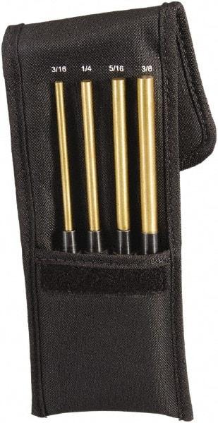 Starrett - 4 Piece, 3/16 to 3/8", Pin Punch Set - Round Shank, Brass, Comes in Pouch - Benchmark Tooling