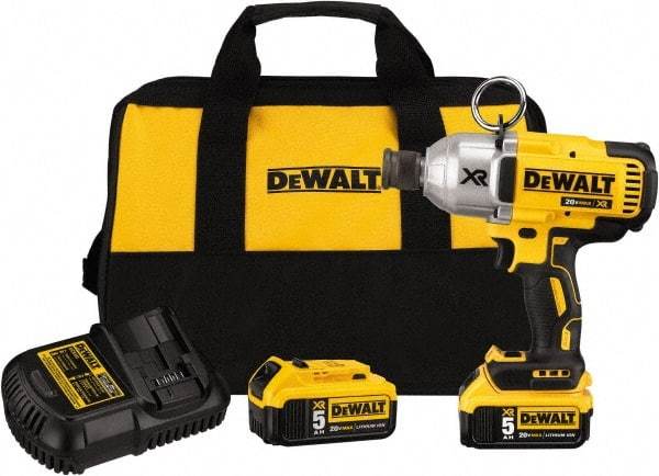 DeWALT - 7/16" Drive 20 Volt Mid-Handle Cordless Impact Wrench & Ratchet - 400/900/1,200 RPM, 0 to 2,400 BPM, 500 Ft/Lb Torque, 2 Lithium-Ion Batteries Included - Benchmark Tooling