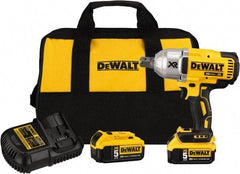 DeWALT - 3/4" Drive 20 Volt Mid-Handle Cordless Impact Wrench & Ratchet - 400/900/1,200 RPM, 0 to 2,400 BPM, 700 Ft/Lb Torque, 2 Lithium-Ion Batteries Included - Benchmark Tooling