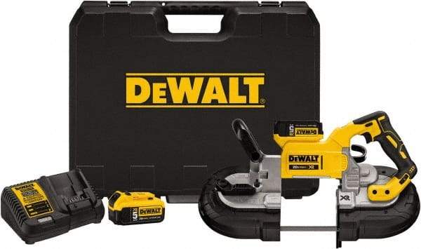 DeWALT - 20 Volt, 44-7/8" Blade, 490 SFPM Cordless Portable Bandsaw - 4-3/4" (Round) & 5" x 4-3/4" (Rectangle) Cutting Capacity, Lithium-Ion Battery Included - Benchmark Tooling