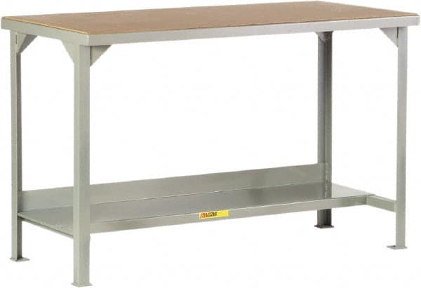 Little Giant - 72 Wide x 36" Deep x 36" High, Hardboard on Steel Workbench - Straight Edge, Fixed Legs, Gray - Benchmark Tooling