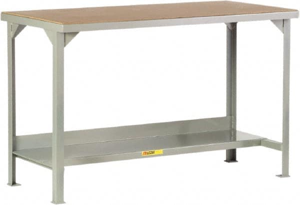 Little Giant - 84 Wide x 36" Deep x 36" High, Hardboard on Steel Workbench - Straight Edge, Fixed Legs, Gray - Benchmark Tooling