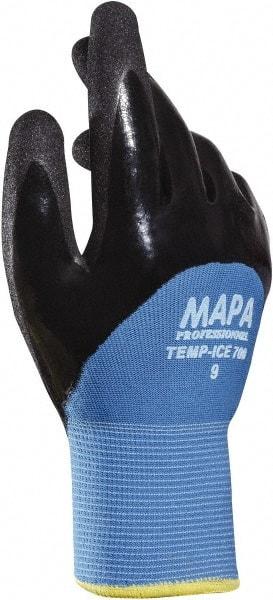 MAPA Professional - Size 8 Nitrile Coated Nitrile Work Gloves - Palm & Fingers Coated, Knit Wrist Cuff, Blue, Paired - Benchmark Tooling