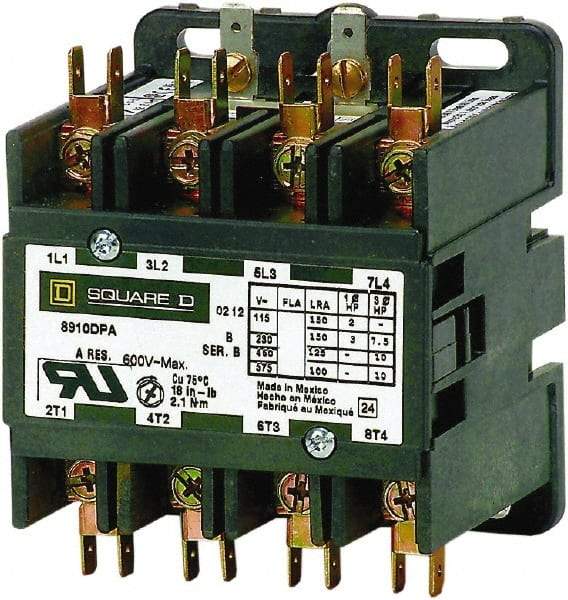 Square D - 4 Pole, 30 Amp Inductive Load, Definite Purpose Contactor - 40 Amp Resistive Rating - Benchmark Tooling