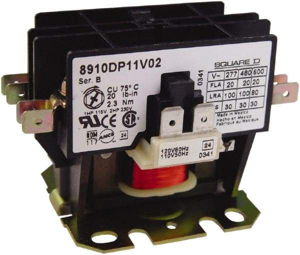 Square D - 2 Pole, 25 Amp Inductive Load, Definite Purpose Contactor - 35 Amp Resistive Rating - Benchmark Tooling