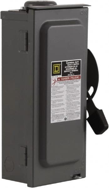 Square D - 60 Amp, 240 V, 3 Pole Fused Safety Switch - NEMA 3R, 10 hp at 240 VAC (Single Phase), 15 hp at 240 VAC (Triple Phase), 3PST Contact Form - Benchmark Tooling