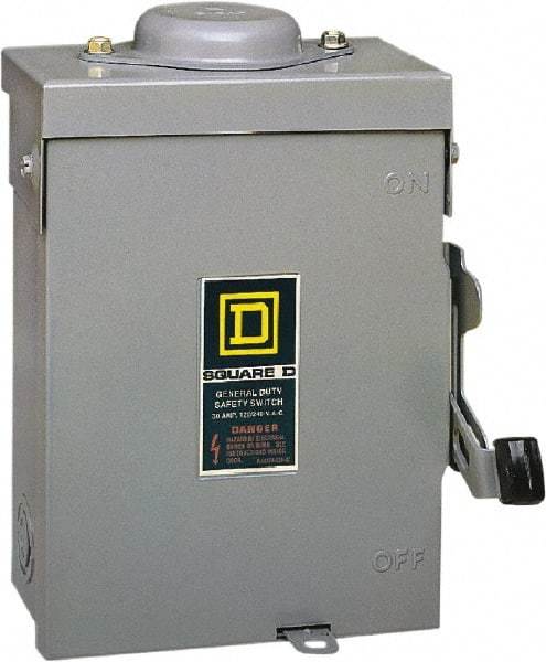 Square D - 30 Amp, 240 V, 2 Pole Fused Safety Switch - NEMA 3R, 3 hp at 240 VAC (Single Phase), 7.5 hp at 240 VAC (Triple Phase), DPST Contact Form - Benchmark Tooling