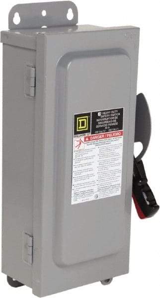 Square D - 30 Amp, 600 VAC/VDC, 3 Pole Fused Safety Switch - NEMA 12 & 3R, 7.5 hp at 480 VAC, 5 hp at 250 VDC (Single Phase), 20 hp at 600 VAC, 10 hp at 600 VDC (Triple Phase) - Benchmark Tooling