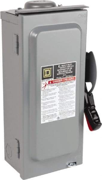 Square D - 60 Amp, 240 VAC, 250 VDC, 3 Pole Fused Safety Switch - NEMA 3R, 10 hp at 240 VAC, 10 hp at 250 VDC (Single Phase), 15 hp at 240 VAC, 10 hp at 250 VDC (Triple Phase), 3PST Contact Form - Benchmark Tooling