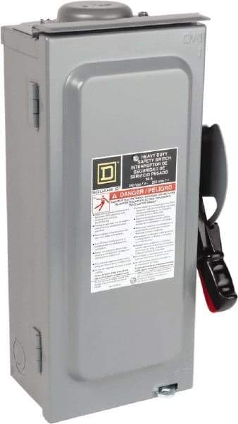 Square D - 30 Amp, 240 VAC, 250 VDC, 3 Pole Fused Safety Switch - NEMA 3R, 3 hp at 240 VAC (Single Phase), 7.5 hp at 240 VAC, 5 hp at 250 VDC (Triple Phase), 3PST Contact Form - Benchmark Tooling