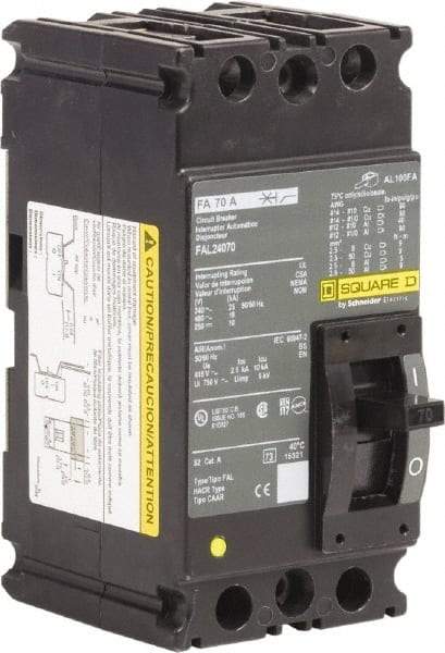 Square D - 70 Amp, 250 VDC, 480 VAC, 2 Pole, Panel Mount Molded Case Circuit Breaker - Thermal Magnetic Trip, 18 kA at 480/600 VAC Breaking Capacity, 12-1/0 (Aluminum), 14-1/0 (Copper) AWG, 4.13 Inch Deep x 6 Inch High x 3 Inch Long - Benchmark Tooling