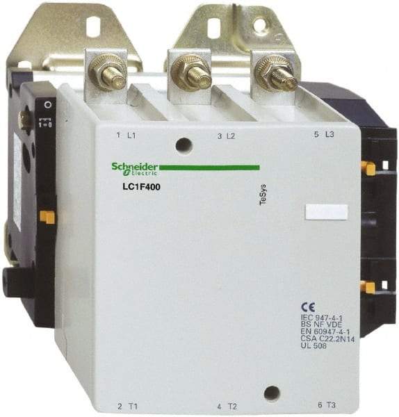 Schneider Electric - 3 Pole, 120 Coil VAC, 400 Amp at 440 VAC, Nonreversible IEC Contactor - Bureau Veritas, CCC, CSA, DNV, EN/IEC 60947-1, EN/IEC 60947-4-1, GL, JEM 1038, LROS, RINA, RMRoS, RoHS Compliant, UL Listed - Benchmark Tooling