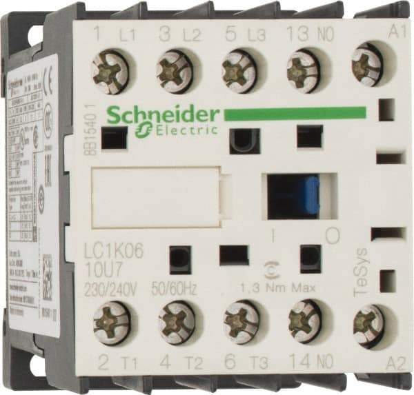 Schneider Electric - 3 Pole, 230 to 240 Coil VAC at 50/60 Hz, 6 Amp at 440 VAC, Nonreversible IEC Contactor - BS 5424, CSA, IEC 60947, NF C 63-110, RoHS Compliant, UL Listed, VDE 0660 - Benchmark Tooling