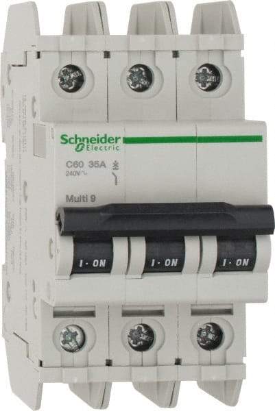 Schneider Electric - 35 Amp, 125 VDC, 240 VAC, 60 VDC, 3 Pole, DIN Rail Mount, Fixed Mount Miniature Circuit Breaker - Thermal Magnetic Trip, Multiple Breaking Capacity Ratings, 73mm Deep x 107mm High x 54mm Wide - Benchmark Tooling