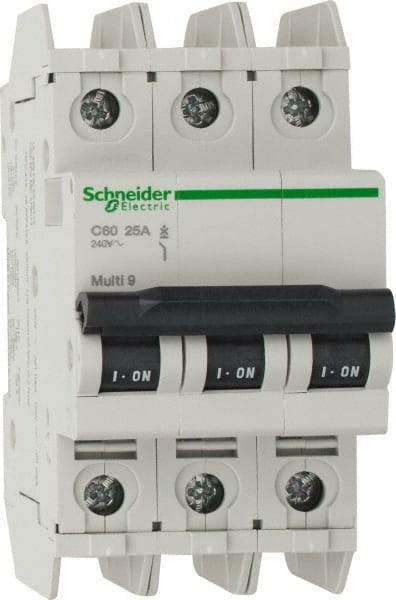 Schneider Electric - 25 Amp, 125 VDC, 240 VAC, 60 VDC, 3 Pole, DIN Rail Mount, Fixed Mount Miniature Circuit Breaker - Thermal Magnetic Trip, Multiple Breaking Capacity Ratings, 73mm Deep x 107mm High x 54mm Wide - Benchmark Tooling