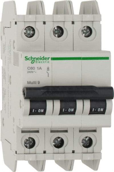 Schneider Electric - 1 Amp, 125 VDC, 240 VAC, 60 VDC, 3 Pole, DIN Rail Mount, Fixed Mount Miniature Circuit Breaker - Thermal Magnetic Trip, Multiple Breaking Capacity Ratings, 73mm Deep x 107mm High x 54mm Wide - Benchmark Tooling