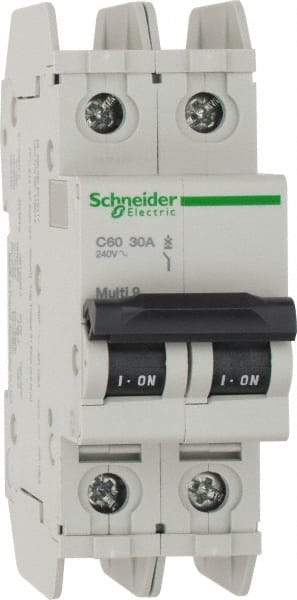 Schneider Electric - 30 Amp, 125 VDC, 240 VAC, 60 VDC, 1 Pole, DIN Rail Mount, Fixed Mount Miniature Circuit Breaker - Thermal Magnetic Trip, Multiple Breaking Capacity Ratings, 73mm Deep x 107mm High x 36mm Wide - Benchmark Tooling