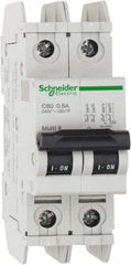 Schneider Electric - 0.50 Amp, 125 VDC, 240 VAC, 60 VDC, 1 Pole, DIN Rail Mount, Fixed Mount Miniature Circuit Breaker - Thermal Magnetic Trip, Multiple Breaking Capacity Ratings, 73mm Deep x 107mm High x 36mm Wide - Benchmark Tooling