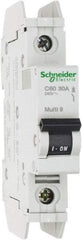 Schneider Electric - 30 Amp, 125 VDC, 240 VAC, 60 VDC, 1 Pole, DIN Rail Mount, Fixed Mount Miniature Circuit Breaker - Thermal Magnetic Trip, Multiple Breaking Capacity Ratings, 73mm Deep x 107mm High x 18mm Wide - Benchmark Tooling