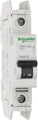 Schneider Electric - 10 Amp, 125 VDC, 240 VAC, 60 VDC, 1 Pole, DIN Rail Mount, Fixed Mount Miniature Circuit Breaker - Thermal Magnetic Trip, Multiple Breaking Capacity Ratings, 73mm Deep x 107mm High x 18mm Wide - Benchmark Tooling