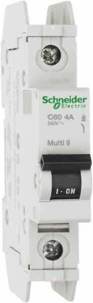 Schneider Electric - 4 Amp, 125 VDC, 240 VAC, 60 VDC, 1 Pole, DIN Rail Mount, Fixed Mount Miniature Circuit Breaker - Thermal Magnetic Trip, Multiple Breaking Capacity Ratings, 73mm Deep x 107mm High x 18mm Wide - Benchmark Tooling