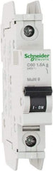 Schneider Electric - 1 Amp, 125 VDC, 240 VAC, 60 VDC, 1 Pole, DIN Rail Mount, Fixed Mount Miniature Circuit Breaker - Thermal Magnetic Trip, Multiple Breaking Capacity Ratings, 73mm Deep x 107mm High x 18mm Wide - Benchmark Tooling