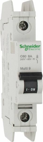 Schneider Electric - 8 Amp, 125 VDC, 240 VAC, 60 VDC, 1 Pole, DIN Rail Mount, Fixed Mount Miniature Circuit Breaker - Thermal Magnetic Trip, Multiple Breaking Capacity Ratings, 73mm Deep x 107mm High x 18mm Wide - Benchmark Tooling