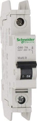 Schneider Electric - 7 Amp, 125 VDC, 240 VAC, 60 VDC, 1 Pole, DIN Rail Mount, Fixed Mount Miniature Circuit Breaker - Thermal Magnetic Trip, Multiple Breaking Capacity Ratings, 73mm Deep x 107mm High x 18mm Wide - Benchmark Tooling