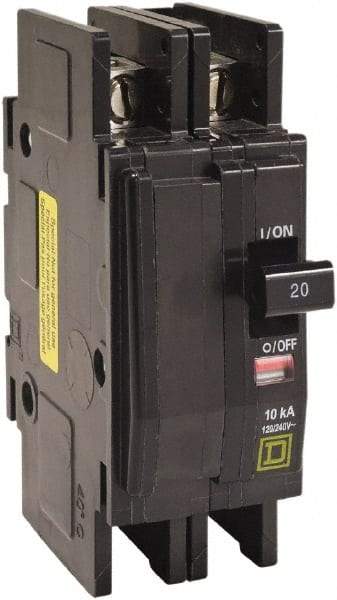 Square D - 25 Amp, 120/240 VAC, 2 Pole, DIN Rail Mounted, Flush Mount, Surface Mount Miniature Circuit Breaker - Thermal Magnetic Trip, 10 kA at 120/240 VAC Breaking Capacity, 14-2 (Aluminum), 14-2 (Copper) AWG, 74mm Deep x 103mm High x 19mm Wide - Benchmark Tooling