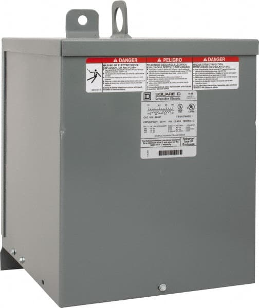 Square D - 1 Phase, 480 Volt Input, 120/240 VAC Output, 60 Hz, 5 kVA, General Purpose Transformer - 3R NEMA Rating, 9.75 Inch Wide x 11-3/4 Inch Deep x 14-3/4 Inch High, Wall Mount - Benchmark Tooling