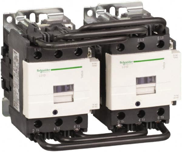 Schneider Electric - 3 Pole, 120 Coil VAC at 50/60 Hz, 80 Amp at 440 VAC, Reversible IEC Contactor - 1 Phase hp: 15 at 230/240 VAC, 7.5 at 115 VAC, 3 Phase hp: 20 at 200/208 VAC, 25 at 230/240 VAC, 60 at 460/480 VAC, 60 at 575/600 VAC - Benchmark Tooling