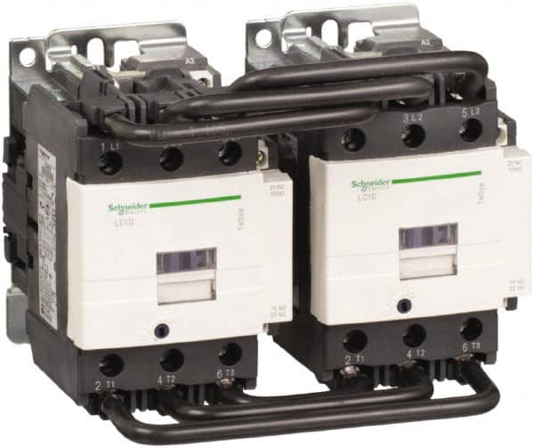 Schneider Electric - 3 Pole, 110 Coil VAC at 50/60 Hz, 80 Amp at 440 VAC, Reversible IEC Contactor - 1 Phase hp: 15 at 230/240 VAC, 7.5 at 115 VAC, 3 Phase hp: 20 at 200/208 VAC, 25 at 230/240 VAC, 60 at 460/480 VAC, 60 at 575/600 VAC - Benchmark Tooling