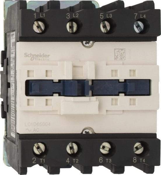 Schneider Electric - 4 Pole, 110 Coil VAC at 50/60 Hz, 80 Amp, Nonreversible IEC Contactor - 1 Phase hp: 10 at 230/240 VAC, 5 at 115 VAC, 3 Phase hp: 20 at 200/208 VAC, 20 at 230/240 VAC, 50 at 460/480 VAC, 50 at 575/600 VAC - Benchmark Tooling