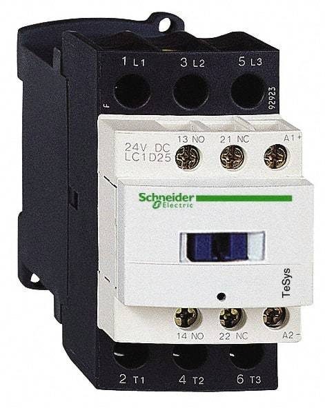 Schneider Electric - 3 Pole, 24 Coil VAC at 50/60 Hz, 25 Amp at 440 VAC and 40 Amp at 440 VAC, Nonreversible IEC Contactor - 1 Phase hp: 2 at 115 VAC, 3 at 230/240 VAC, 3 Phase hp: 15 at 460/480 VAC, 20 at 575/600 VAC, 5 at 200/208 VAC, 7.5 at 230/240 VAC - Benchmark Tooling