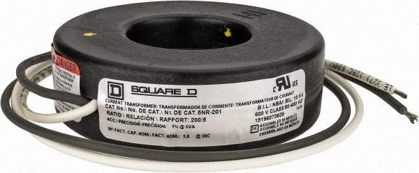 Square D - 200 Amp AC Input, 5 Amp AC Output, Panel Meter Current Transformer - Flying Lead Terminal, For Use with Ammeter, Solid State Transducer - Benchmark Tooling