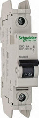 Schneider Electric - 1 Amp, 125 VDC, 240 VAC, 60 VDC, 1 Pole, DIN Rail Mount, Fixed Mount Miniature Circuit Breaker - Thermal Magnetic Trip, 10 kA at 277 VAC Breaking Capacity, 73mm Deep x 107mm High x 18mm Wide - Benchmark Tooling