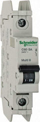 Schneider Electric - 5 Amp, 125 VDC, 240 VAC, 60 VDC, 1 Pole, DIN Rail Mount, Fixed Mount Miniature Circuit Breaker - Thermal Magnetic Trip, Multiple Breaking Capacity Ratings, 73mm Deep x 107mm High x 18mm Wide - Benchmark Tooling