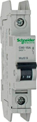 Schneider Electric - 15 Amp, 125 VDC, 240 VAC, 60 VDC, 1 Pole, DIN Rail Mount, Fixed Mount Miniature Circuit Breaker - Thermal Magnetic Trip, Multiple Breaking Capacity Ratings, 73mm Deep x 107mm High x 18mm Wide - Benchmark Tooling