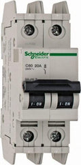 Schneider Electric - 20 Amp, 125 VDC, 240 VAC, 60 VDC, 1 Pole, DIN Rail Mount, Fixed Mount Miniature Circuit Breaker - Thermal Magnetic Trip, Multiple Breaking Capacity Ratings, 73mm Deep x 107mm High x 36mm Wide - Benchmark Tooling