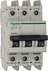 Schneider Electric - 2 Amp, 125 VDC, 240 VAC, 60 VDC, 3 Pole, DIN Rail Mount, Fixed Mount Miniature Circuit Breaker - Thermal Magnetic Trip, Multiple Breaking Capacity Ratings, 73mm Deep x 107mm High x 54mm Wide - Benchmark Tooling