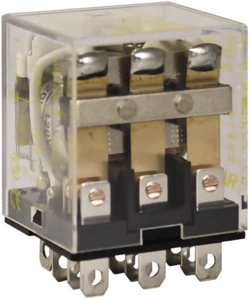 Square D - 1/2 hp at 120 Volt & 3/4 hp at 240 Volt, Electromechanical Plug-in General Purpose Relay - 10 Amp at 250 VAC, 3PDT, 120 VAC at 50/60 Hz - Benchmark Tooling