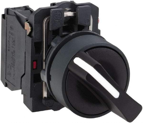 Schneider Electric - 22mm Mount Hole, 3 Position, Handle Operated, Selector Switch with Contact Blocks - Black, Maintained (MA), 2NO, Shock, Vibration and Water Resistant - Benchmark Tooling