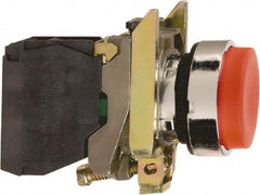 Schneider Electric - 22mm Mount Hole, Extended Straight, Pushbutton Switch with Contact Block - Round, Red Pushbutton, Momentary (MO) - Benchmark Tooling