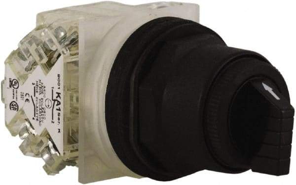 Schneider Electric - 30mm Mount Hole, 3 Position, Knob and Pushbutton Operated, Selector Switch - Black, Maintained (MA), Anticorrosive, Weatherproof, Dust and Oil Resistant - Benchmark Tooling